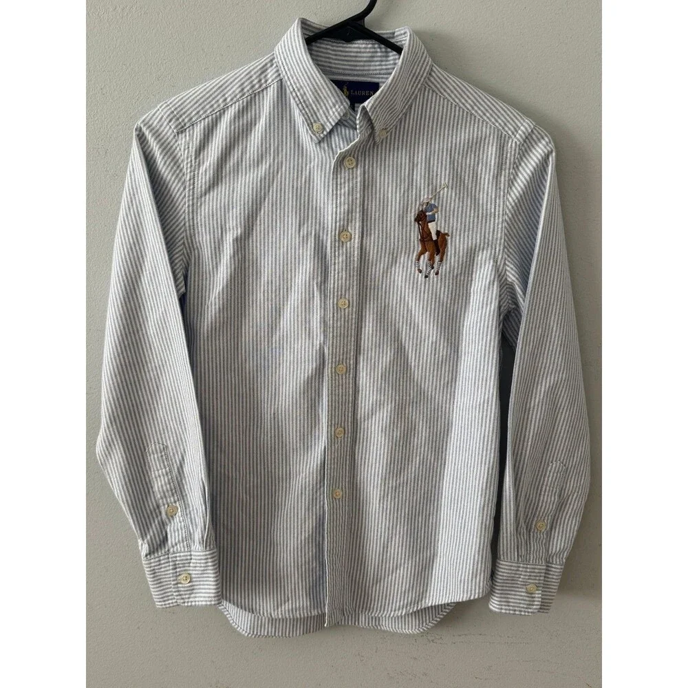 Ralph Lauren Boy's Striped Button Down Shirt Big Pony Size Medium 10/12